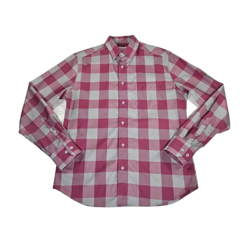 Twillory Tailored Fit Pink Gray Plaid Check Button Up Dress Shirt Men's Medium